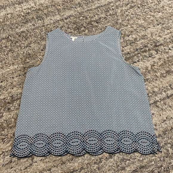 Talbots Blue BLACK Sleeveless blouse w/ scallop embroidered bottom hem sz XL - Picture 8 of 9